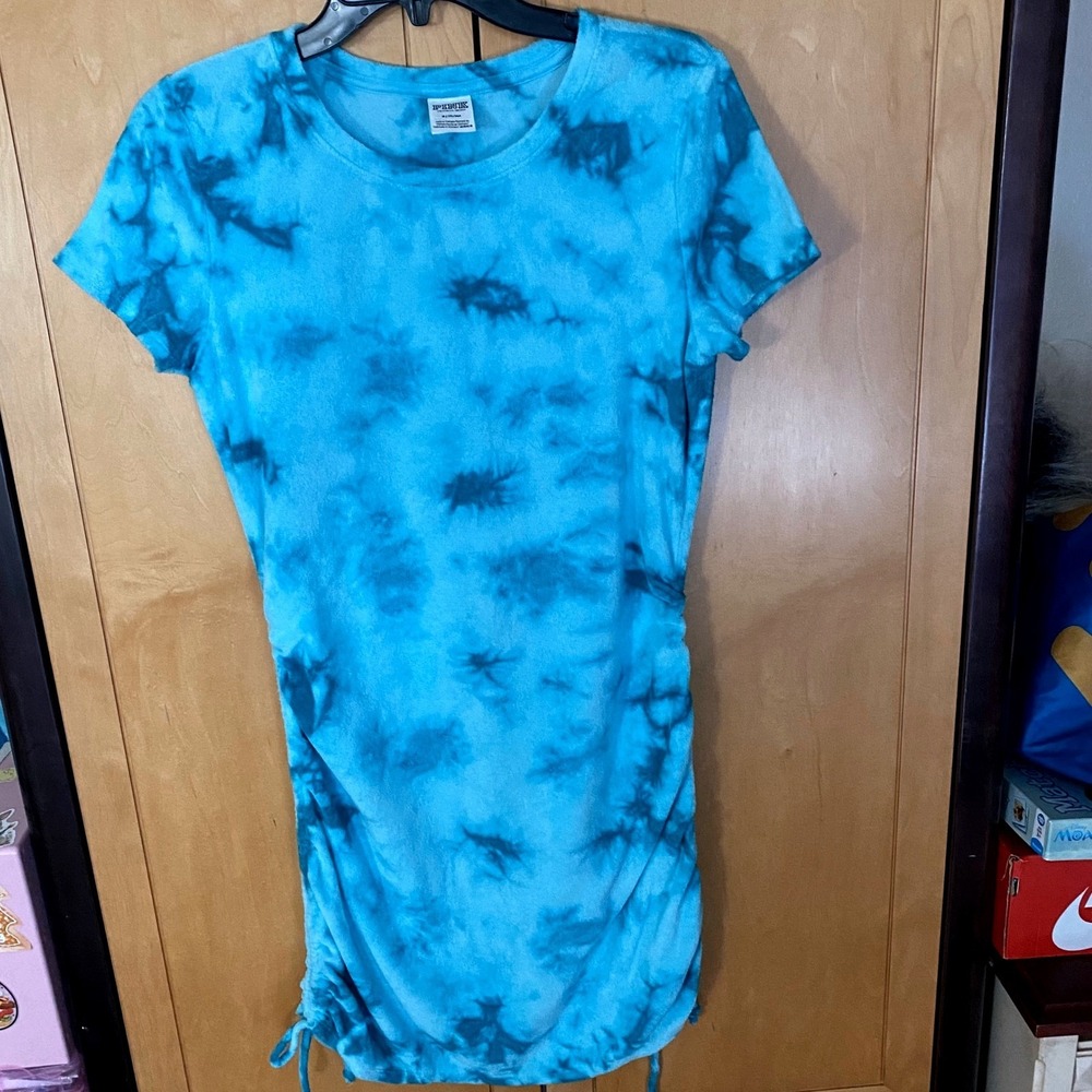 PINK Victoria's Secret Tie Dye T-Shirt Dress Ruched Drawstring Side M